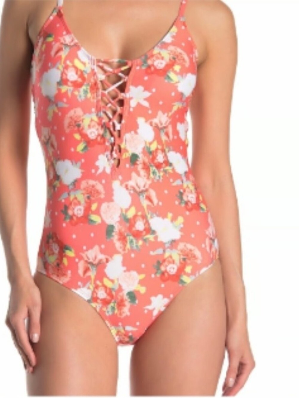 NWT LAUNDRY by design Orange Floral One-Piece Swimsuit Sz XL